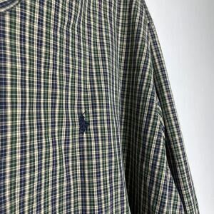 Polo Ralph Lauren Marlowe Shirt Large Green Navy Plaid Long Sleeve Cotton